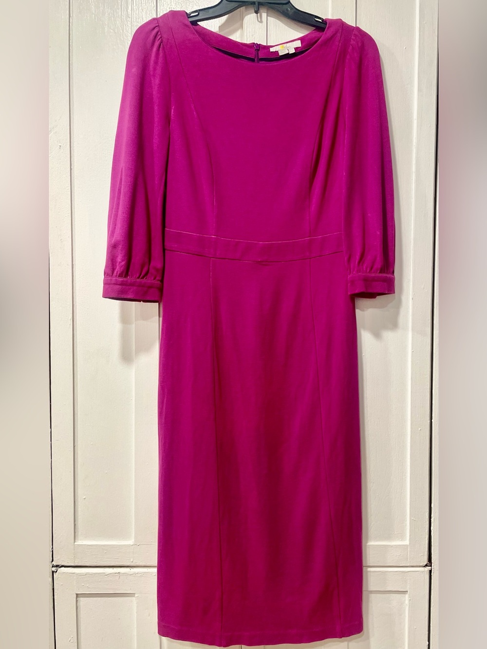 Boden Fuchsia Pink Midi Dress 3/4 Sleeve Tailored Sheath Size 6R